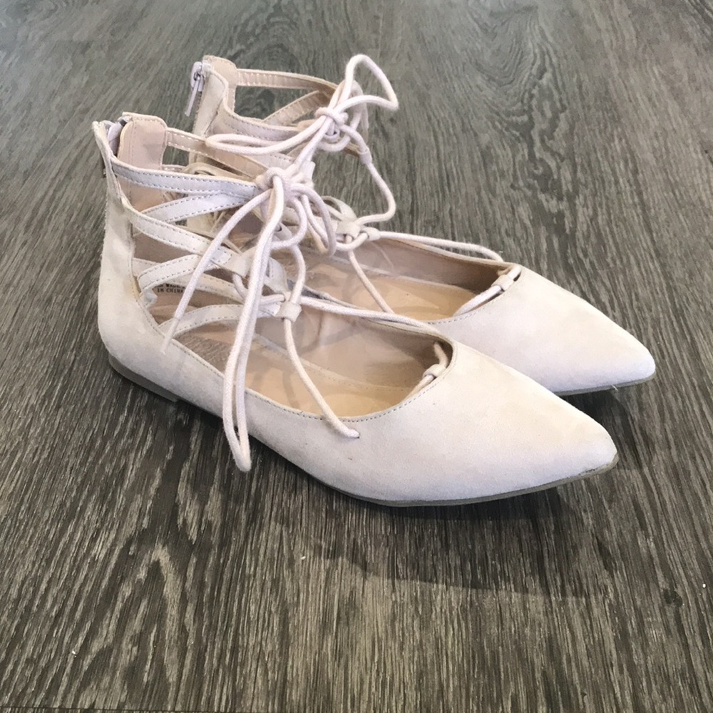 Charlotte Russe blush pink lace up ballet flats sz 7 (fits like a size 6)